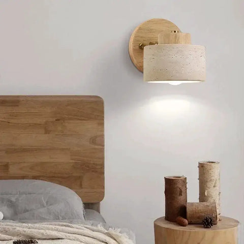 Rotatable Stone and Wood Wall Sconce for Reading — product view