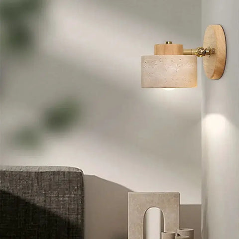 Rotatable Stone and Wood Wall Sconce for Reading — product view