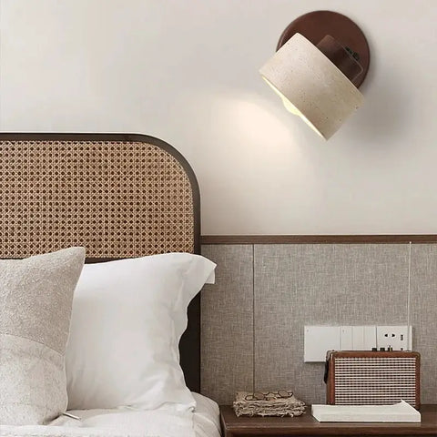 Rotatable Stone and Wood Wall Sconce for Reading — product view