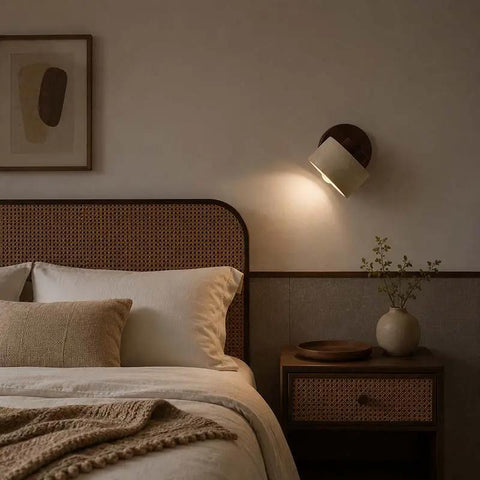 Rotatable Stone and Wood Wall Sconce for Reading — product view