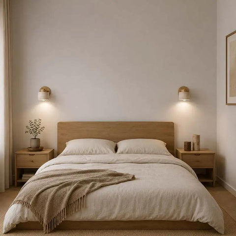 Rotatable Stone and Wood Wall Sconce for Reading — product view