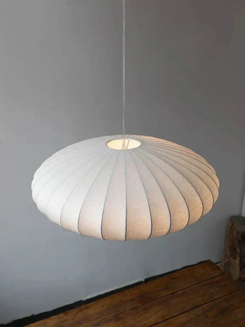 Pleated Fabric Pendant Ceiling Light with Wide Rounded Shade for Modern Interiors