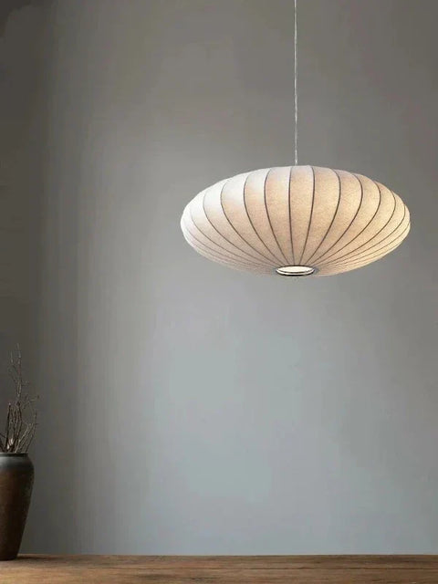 Pleated Fabric Pendant Ceiling Light with Wide Rounded Shade for Modern Interiors