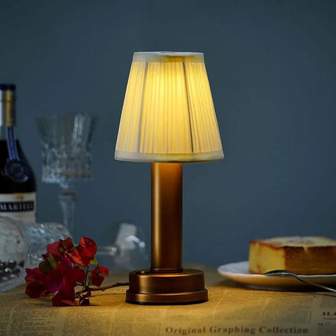 Rechargeable Fabric Shade Table Lamp for Dining and Bedside Use