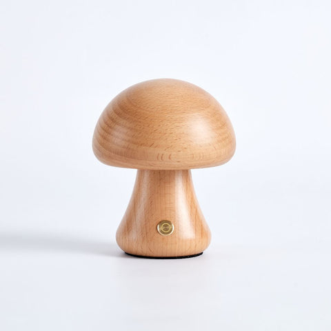 Rechargeable Wooden Mushroom Table Lamp for Soft Bedside Lighting