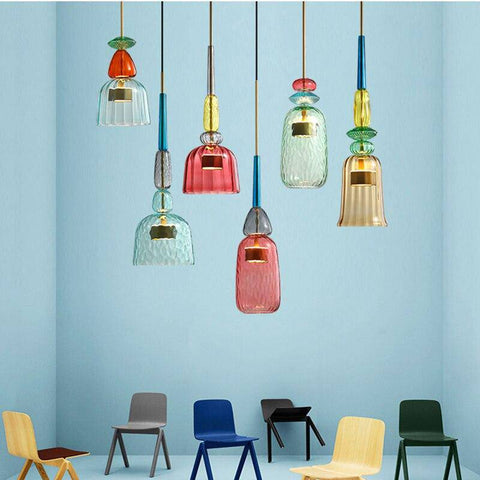 Decorative Glass Pendant Light with Sculptural Shade and Adjustable Hanging Cable