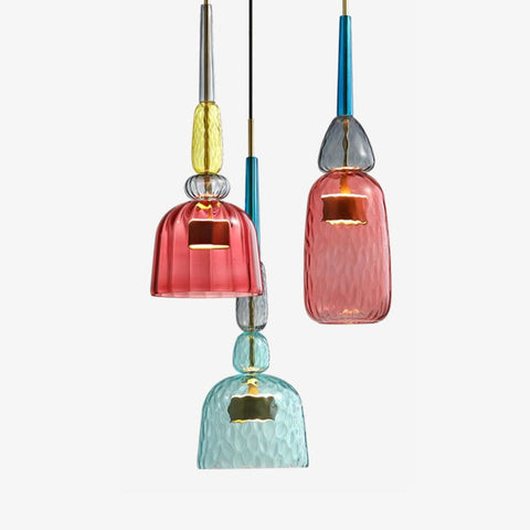 Decorative Glass Pendant Light with Sculptural Shade and Adjustable Hanging Cable