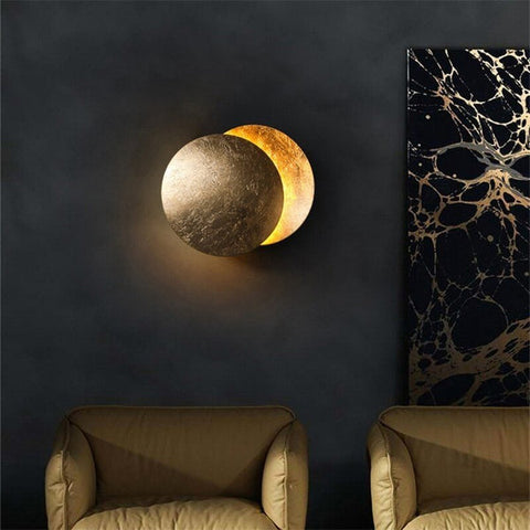 Moon Eclipse Resin Wall Lamp with Warm LED Glow and Modern Round Design