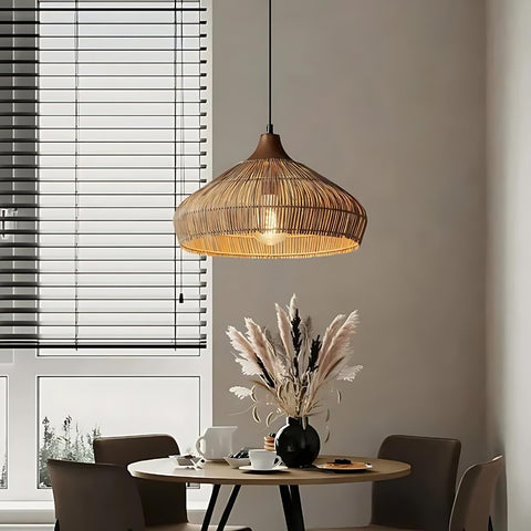 Woven Natural Fiber Pendant Light for Dining Room and Kitchen Lighting
