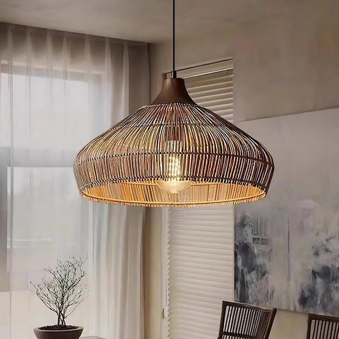 Woven Natural Fiber Pendant Light for Dining Room and Kitchen Lighting