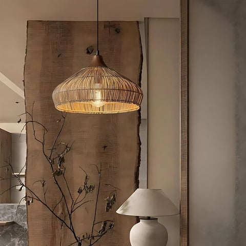 Woven Natural Fiber Pendant Light for Dining Room and Kitchen Lighting