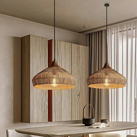 Woven Natural Fiber Pendant Light for Dining Room and Kitchen Lighting