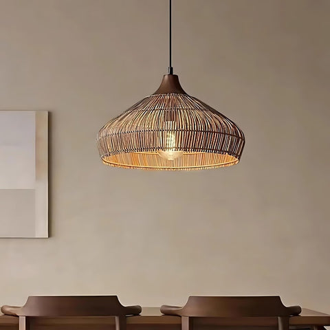 Woven Natural Fiber Pendant Light for Dining Room and Kitchen Lighting