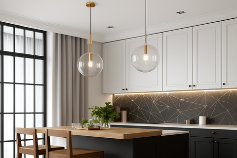 Glass Globe Pendant Light for Kitchen Island and Dining Lighting