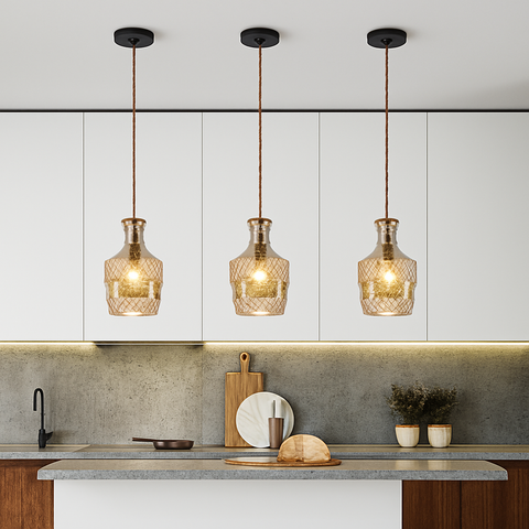 Textured Bottle Glass Pendant Light for Kitchen and Dining Areas