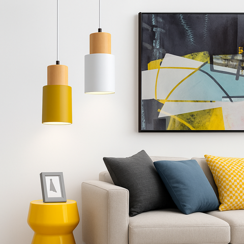 Wood and Metal Cylinder Pendant Light for Bedside and Kitchen Lighting