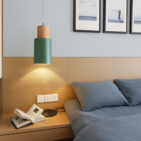Wood and Metal Cylinder Pendant Light for Bedside and Kitchen Lighting