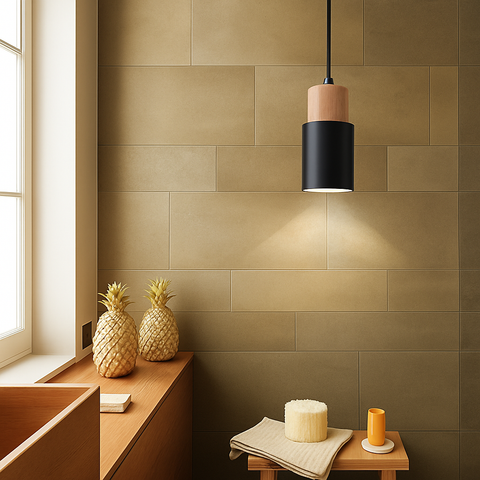 Wood and Metal Cylinder Pendant Light for Bedside and Kitchen Lighting
