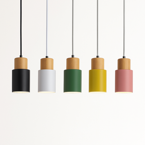 Wood and Metal Cylinder Pendant Light for Bedside and Kitchen Lighting