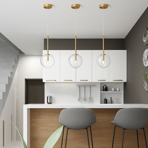 Glass Globe Pendant Light with Slender Stem for Focused Room Lighting