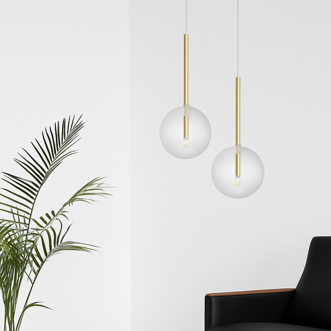 Glass Globe Pendant Light with Slender Stem for Focused Room Lighting