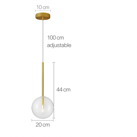 Glass Globe Pendant Light with Slender Stem for Focused Room Lighting
