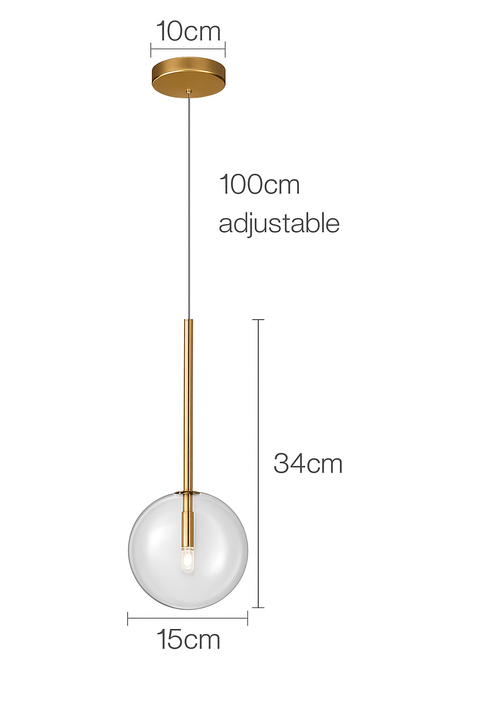 Glass Globe Pendant Light with Slender Stem for Focused Room Lighting