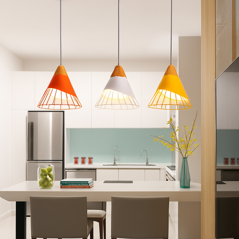 Wood and Wire Cage Pendant Light for Kitchen and Dining Lighting