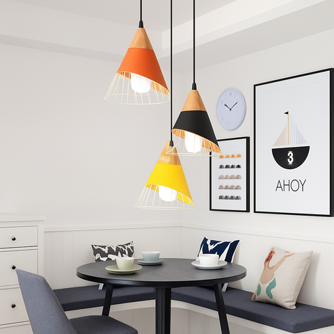 Wood and Wire Cage Pendant Light for Kitchen and Dining Lighting