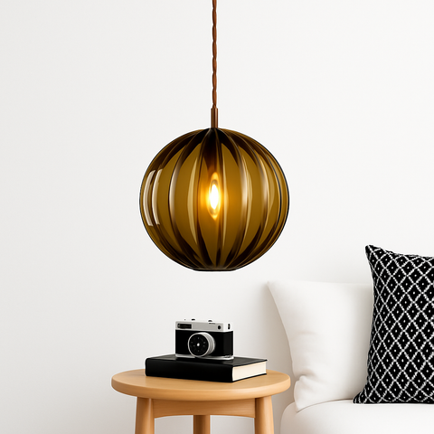Ribbed Glass Globe Pendant Light for Modern Decorative Illumination
