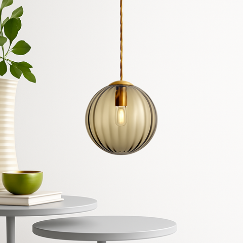 Ribbed Glass Globe Pendant Light for Modern Decorative Illumination