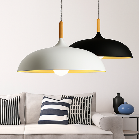 Wood and Aluminum Pendant Light for Kitchen and Dining Lighting