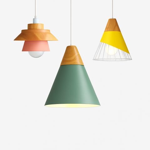 Wood and Metal Pendant Light for Kitchen Island and Bedroom Lighting