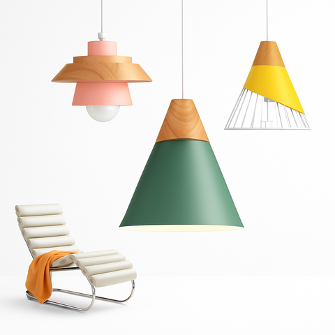 Wood and Metal Pendant Light for Kitchen Island and Bedroom Lighting