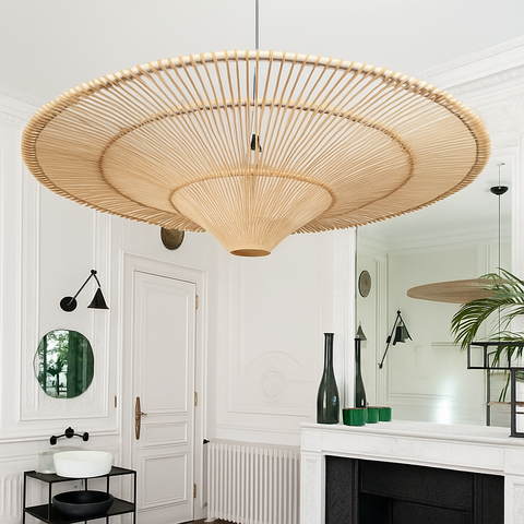 Wabi-Sabi Rattan Pendant Light for Dining and Hospitality Interiors