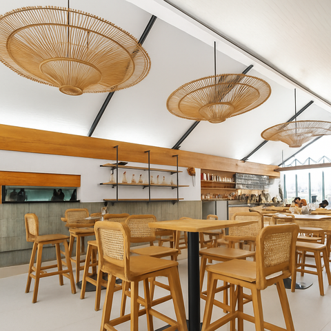 Wabi-Sabi Rattan Pendant Light for Dining and Hospitality Interiors