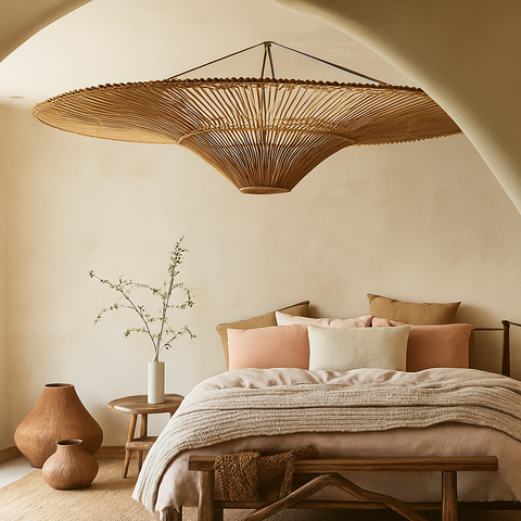 Wabi-Sabi Rattan Pendant Light for Dining and Hospitality Interiors