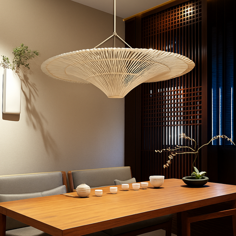 Wabi-Sabi Rattan Pendant Light for Dining and Hospitality Interiors