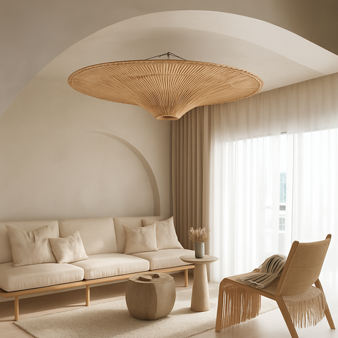 Wabi-Sabi Rattan Pendant Light for Dining and Hospitality Interiors