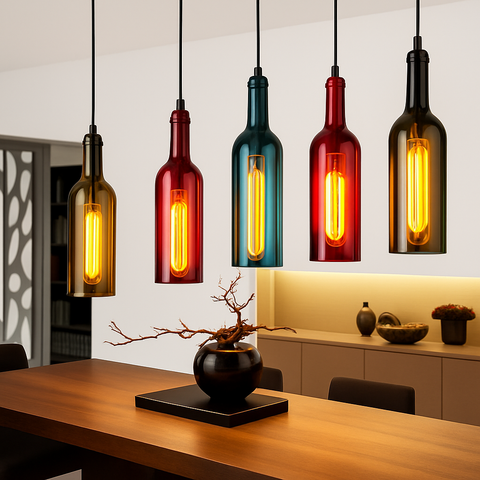 Bottle-Shaped Glass Pendant Light for Dining and Hospitality Spaces