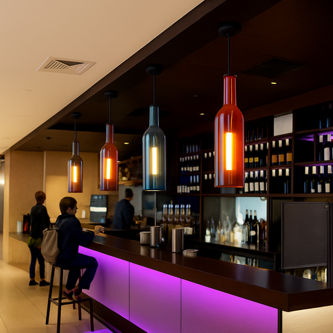 Bottle-Shaped Glass Pendant Light for Dining and Hospitality Spaces