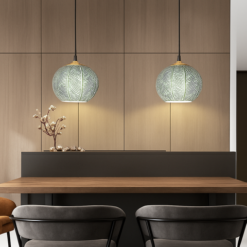 Leaf-Textured Glass Pendant Light for Decorative Interior Lighting