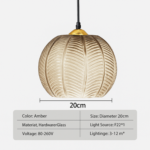 Leaf-Textured Glass Pendant Light for Decorative Interior Lighting