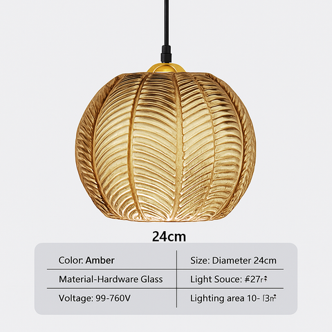 Leaf-Textured Glass Pendant Light for Decorative Interior Lighting