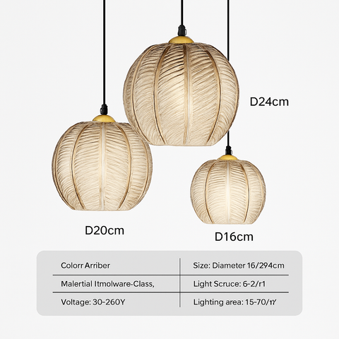 Leaf-Textured Glass Pendant Light for Decorative Interior Lighting
