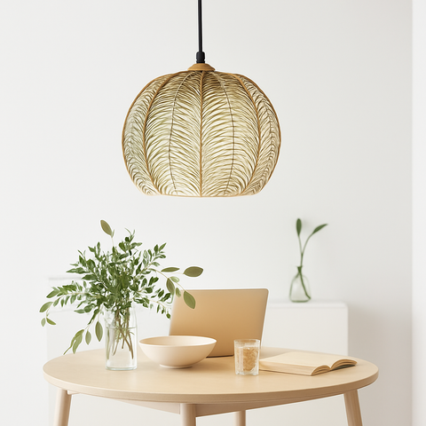 Leaf-Textured Glass Pendant Light for Decorative Interior Lighting