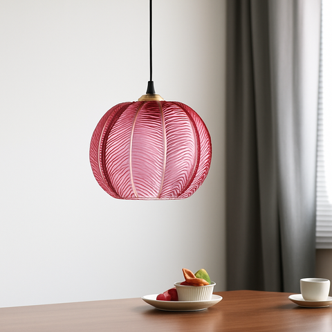 Leaf-Textured Glass Pendant Light for Decorative Interior Lighting