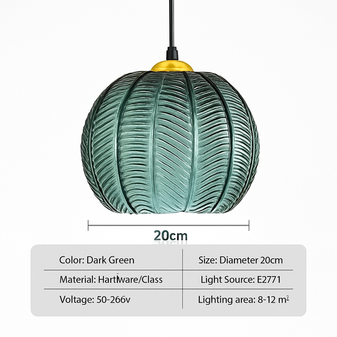 Leaf-Textured Glass Pendant Light for Decorative Interior Lighting