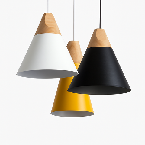 Cone Pendant Light with Wood Accent for Kitchen Island Lighting