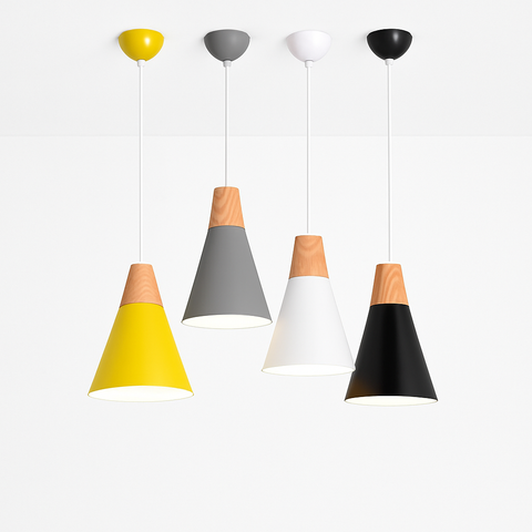 Cone Pendant Light with Wood Accent for Kitchen Island Lighting